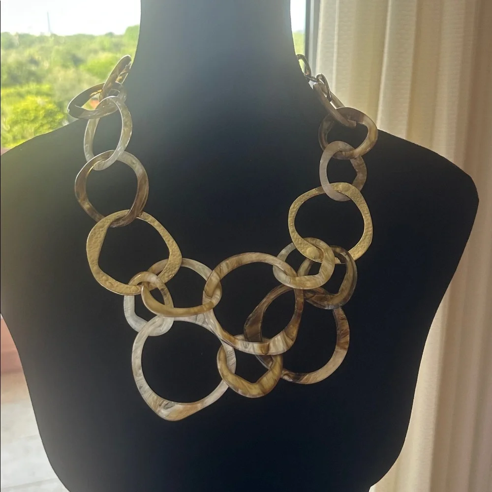 Elegant Brown and Cream Chain Link Scarf Necklace
